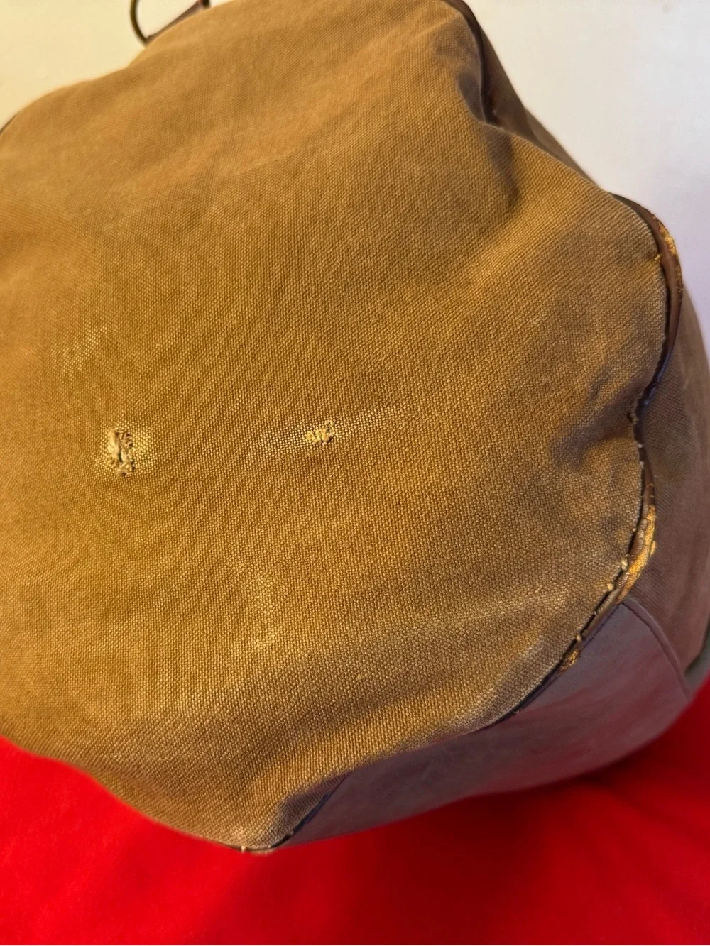 Large Vintage 80s LL Bean Duffle Bag Canvas Leather Trim Sawtooth Made in USA
